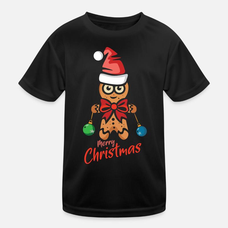 Lebkuchenmann mit Weihnachtsmütze - Kinder Funktions-T-Shirt - Schwarz