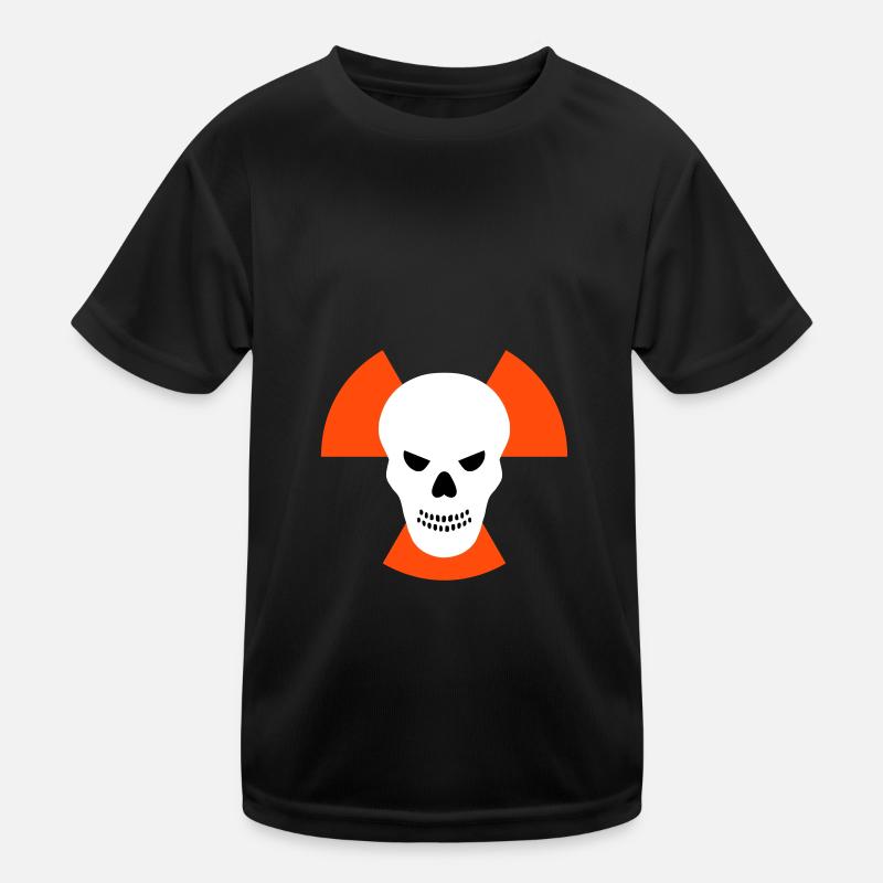 Schädel mit bösem Blick vor Strahlenwarnzeichen Kinder Funktions-T-Shirt