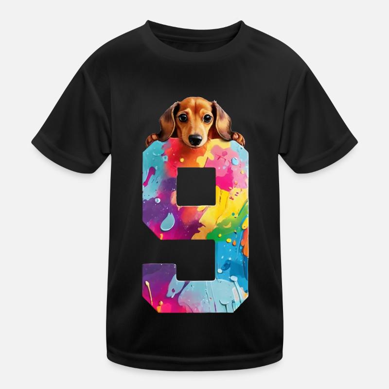 HUND 9 JAHRE DACKEL 9. GEBURTSTAG Kinder Funktions-T-Shirt