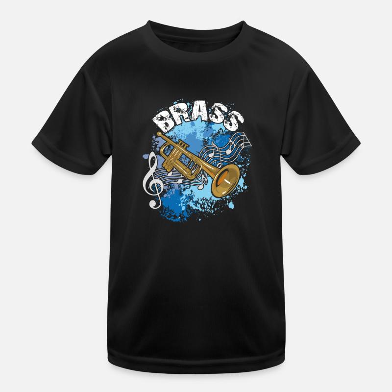 Trompette avec des lignes de notes sur des éclaboussures de couleur T-shirt sport Enfant