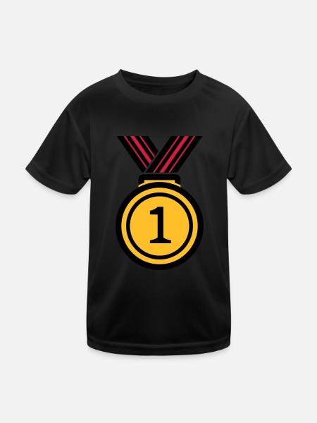 Siegermedallie - Kinder Funktions-T-Shirt - Schwarz - Vorne