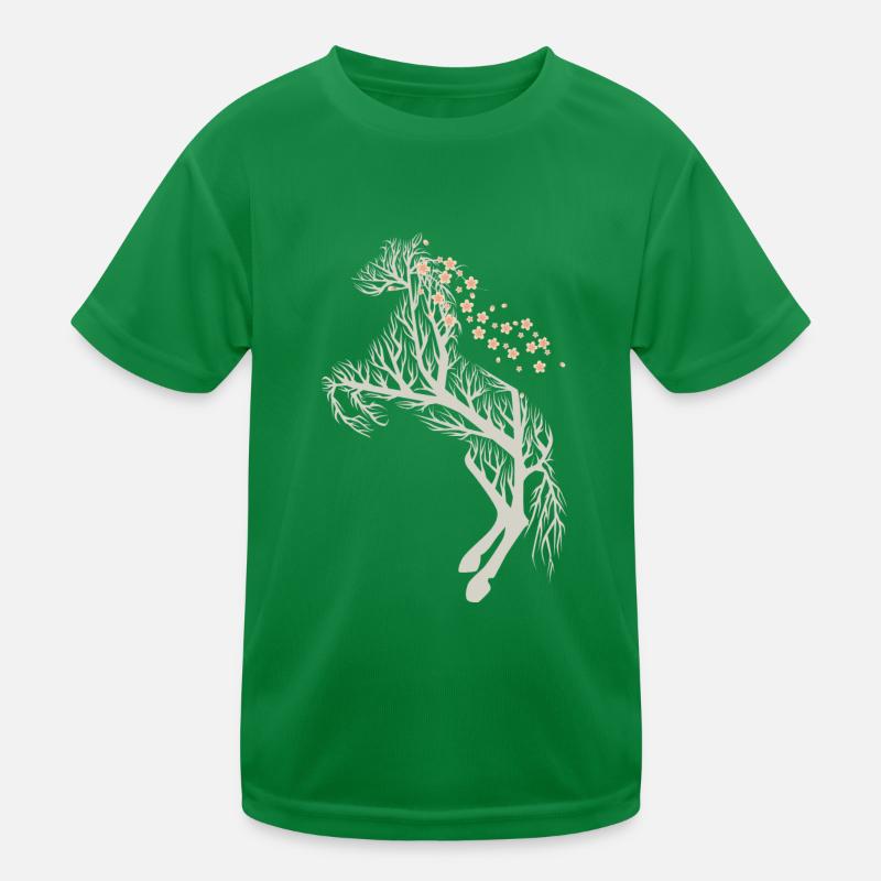 Horse tree cherry blossoms Kids Functional T-Shirt