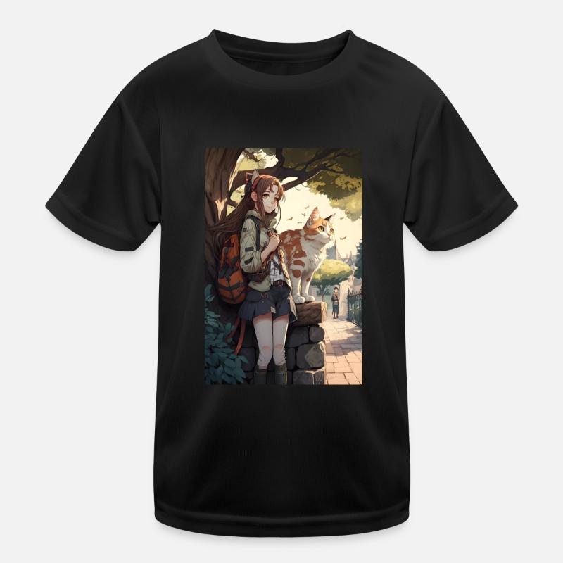 Anime Manga Katze Frau Geschenkidee Kinder Funktions-T-Shirt