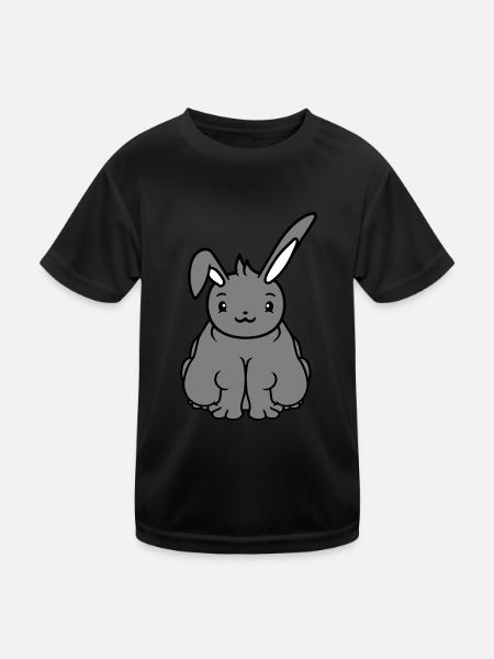 Fat Bunny Sitting Overweight Fat Hungry Funny - Kids Functional T-Shirt - black - Front