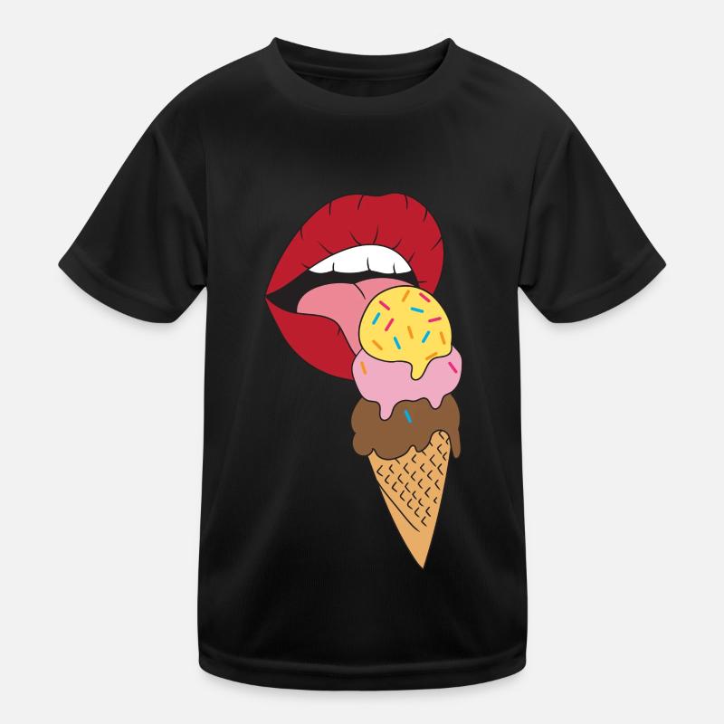 Red lips licking ice cream Kids Functional T-Shirt