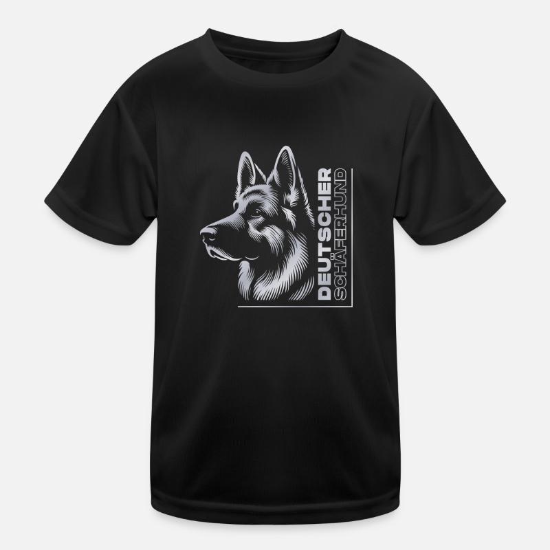German Shepherd Drawing Head Silver Kids Functional T-Shirt