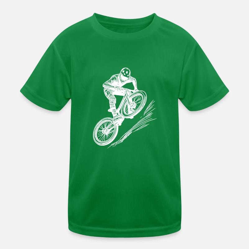 Mountainbiker mit Downhill Bike Kinder Funktions-T-Shirt