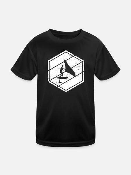 wingsurfen wingsurf hydrofoil men wingfoil - Kids Functional T-Shirt - black - Front