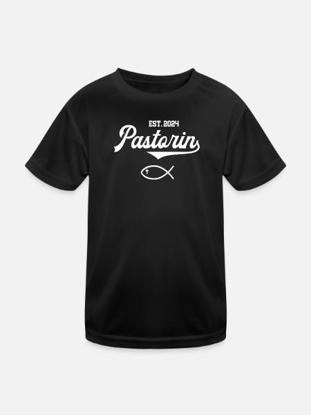 Pastorin seit 2024 Pfarrerin Priesterin Kirche - Kinder Funktions-T-Shirt - Schwarz - Vorne