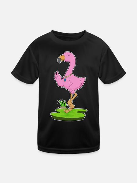 Flamingo Halskette - Kinder Funktions-T-Shirt - Schwarz - Vorne