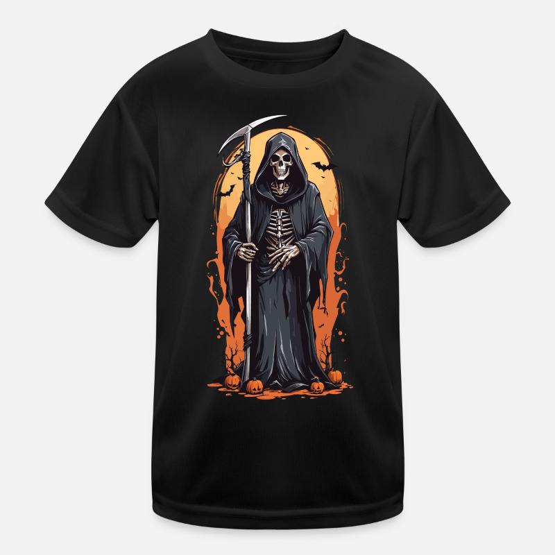 Midnight Grim Reaper Shadow for Halloween Kids Functional T-Shirt