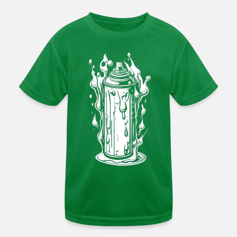Comic Spray Can with Drops and Flames Kids Functional T-Shirt