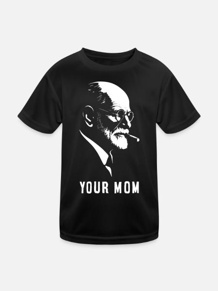 Black and White Portrait of Sigmund Freud with Pipe - Kids Functional T-Shirt - black - Front