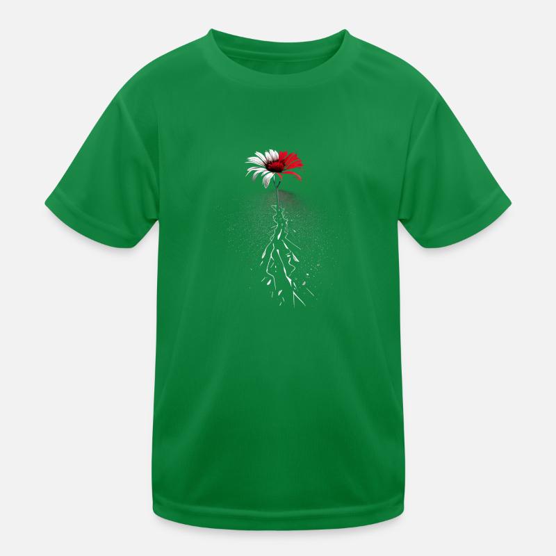 Rot weiße Blume bricht durch den Asphalt Straße Kinder Funktions-T-Shirt