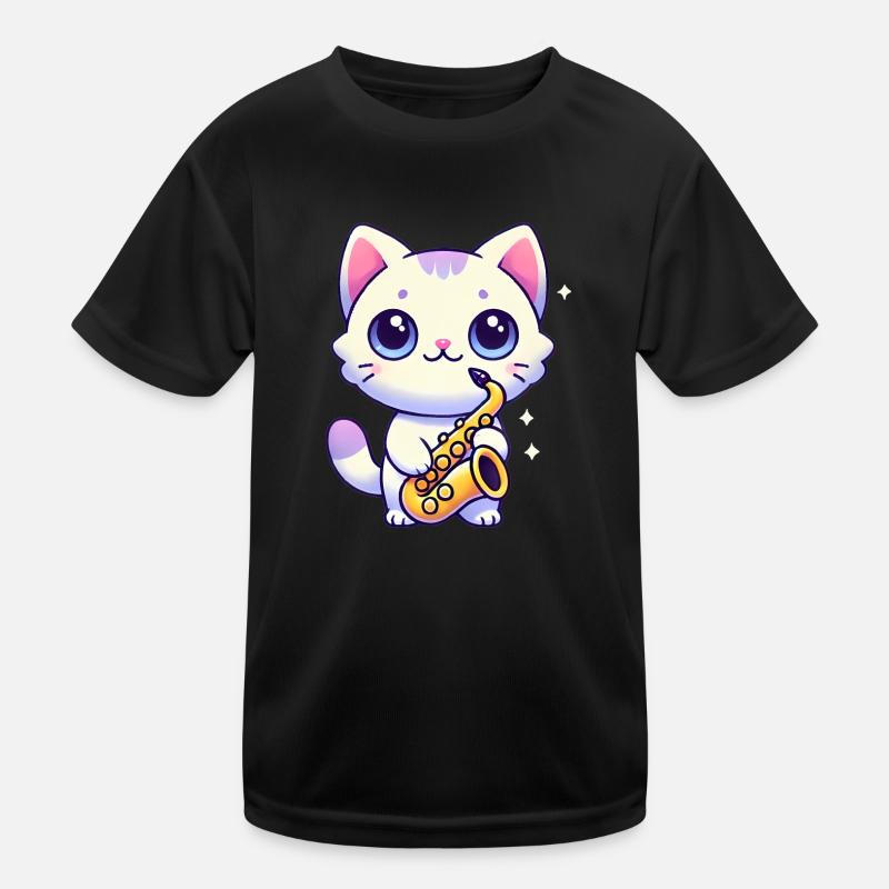 Entzückende Katze mit Saxophon-Grafik Kinder Funktions-T-Shirt