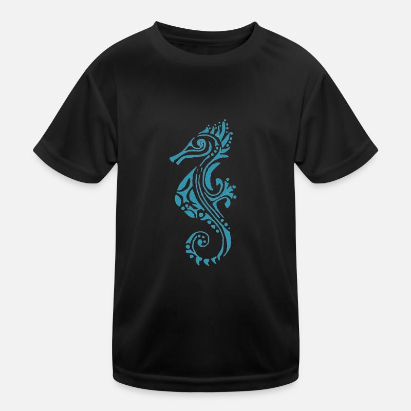 turquoise hyppocampe - Kids Functional T-Shirt - black