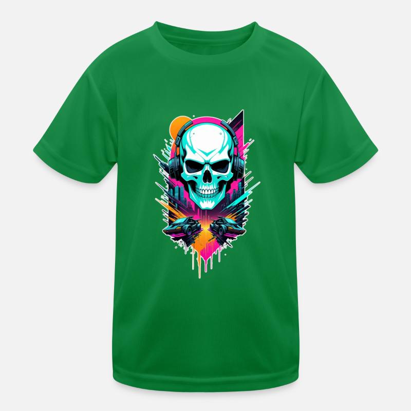 Skull Steampunk Neon Kids Functional T-Shirt