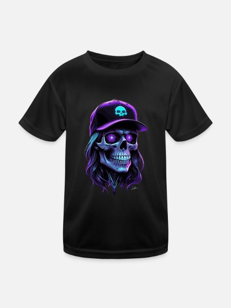 Crâne lueur violet hippie casquette - T-shirt sport Enfant - noir - Devant