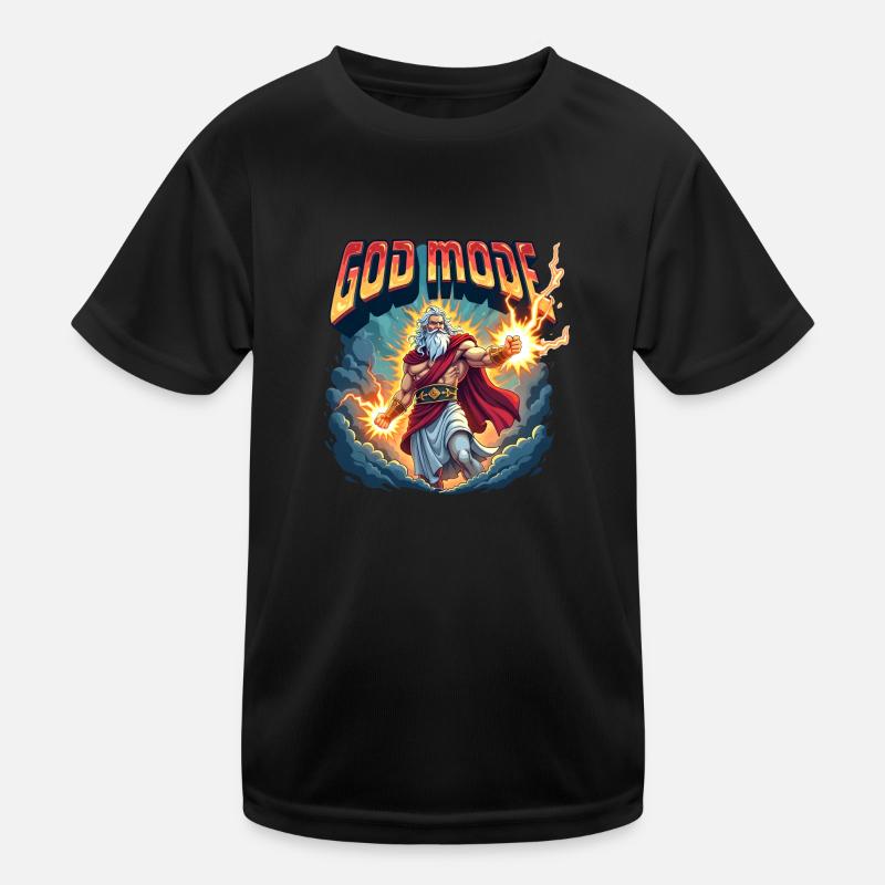 God Mode - Zeus wirft Blitze in den Wolken Kinder Funktions-T-Shirt
