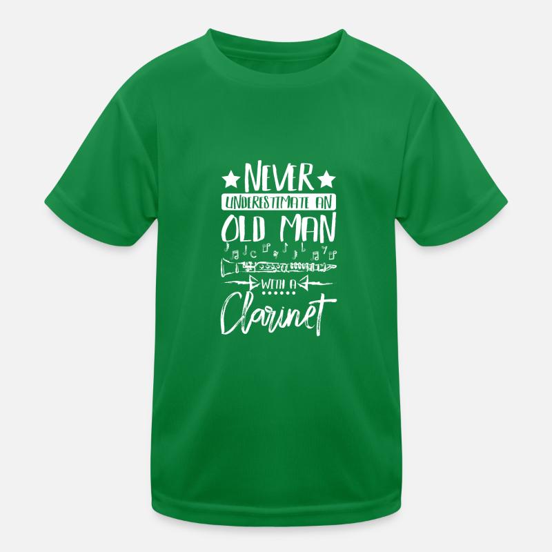 Never underestimate an old man with a clarinet Kinder Funktions-T-Shirt