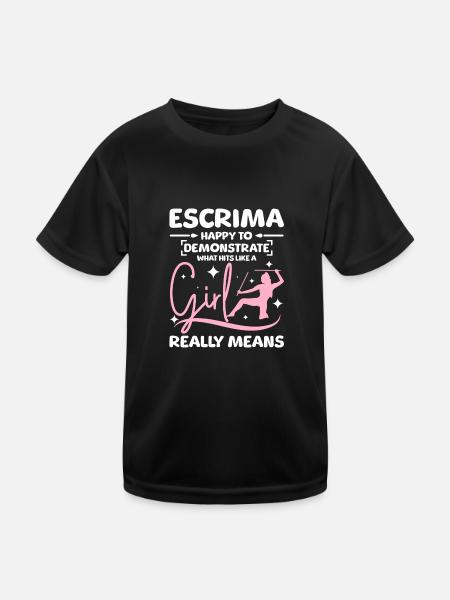 Hit like a girl Escrima - Kids Functional T-Shirt - black - Front