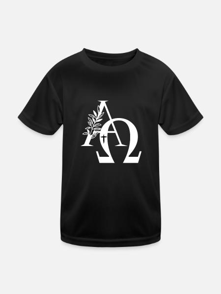 Christian Alpha and Omega Cross Gift - Kids Functional T-Shirt - black - Front