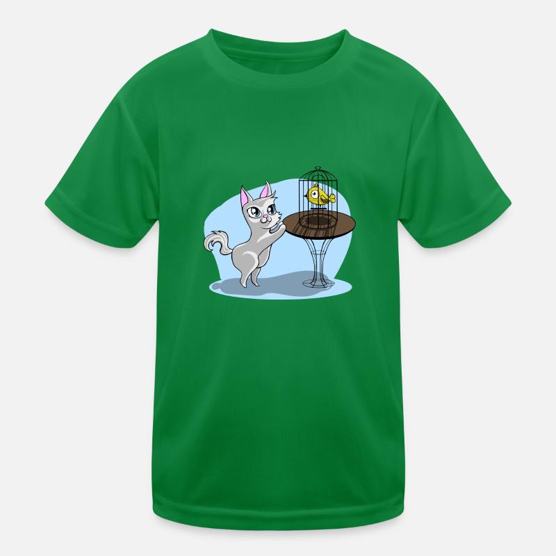 Cat with bird Kids Functional T-Shirt