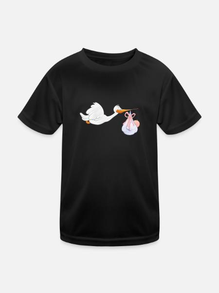 Storch mit Kleinkind - Kinder Funktions-T-Shirt - Schwarz - Vorne