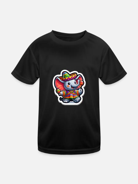Cinco de Mayo Elefant mit Sombrero Cartoon - Kinder Funktions-T-Shirt - Schwarz - Vorne
