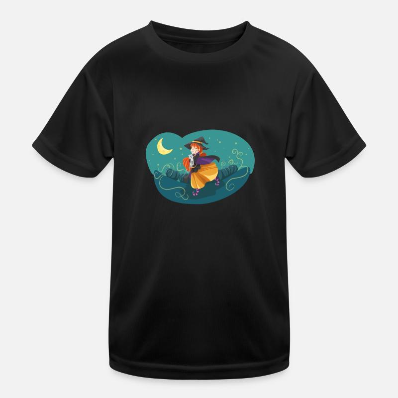 Hexe Nacht Mond Katze Kinder Funktions-T-Shirt