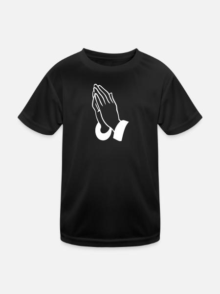 Prayer Hands Line Art - Kids Functional T-Shirt - black