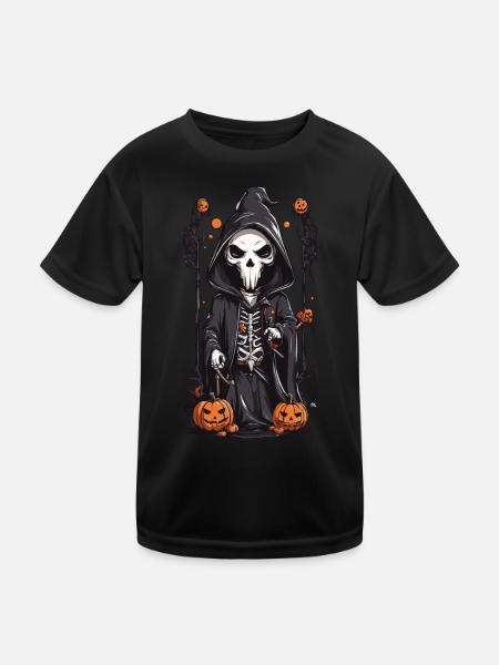 Creepy Halloween Grim Reaper Skeleton Design - Kids Functional T-Shirt - black - Front