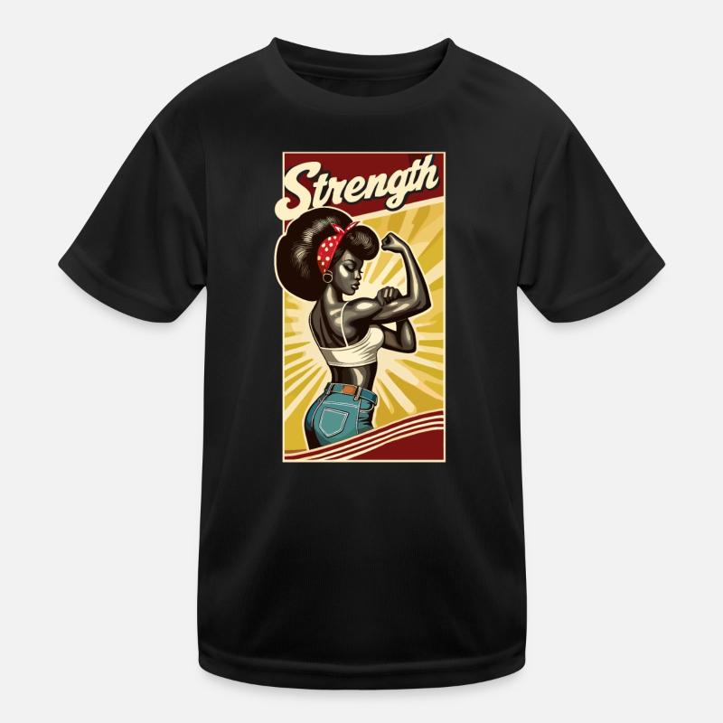 Strength Strong Black Woman Rockabilly Gift Kids Functional T-Shirt