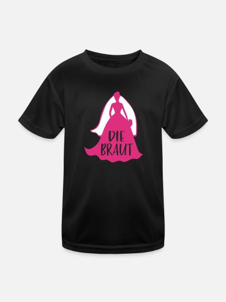 Braut Katze Team Braut Junggesellinnenabschied JGA - Kinder Funktions-T-Shirt - Schwarz - Vorne