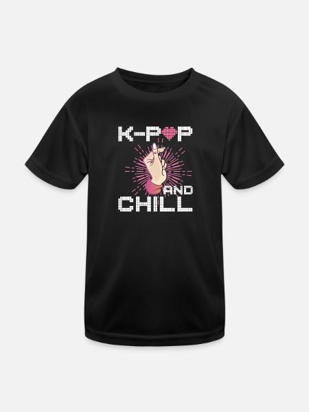 K-Pop And Chill Saranghae Finger Heart Korea Kpop - Kids Functional T-Shirt - black - Front