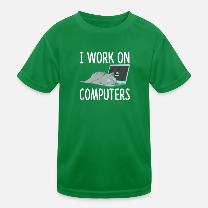 I Work On Computers Katze Informatik Kätzchen Kinder Funktions-T-Shirt