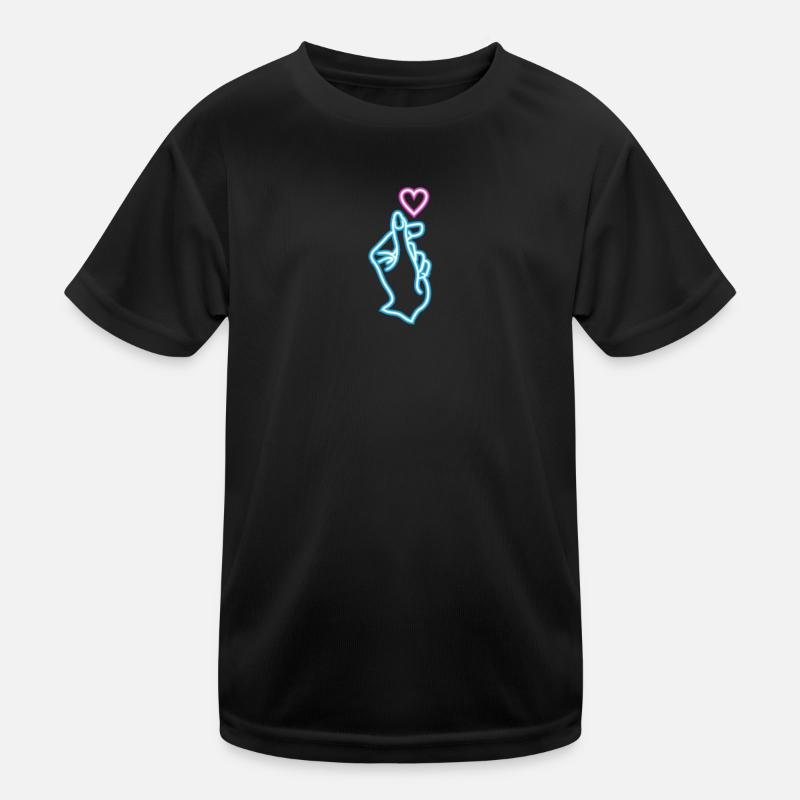 Saranghae Hand Finger Herz K-Pop - Kinder Funktions-T-Shirt - Schwarz