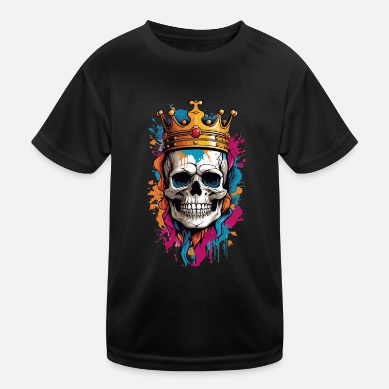 Skull with Crown Graffiti - Kids Functional T-Shirt - black