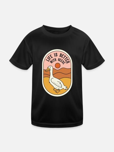 Vie avec des oies, faune, nature, oie mignonne - T-shirt sport Enfant - noir - Devant