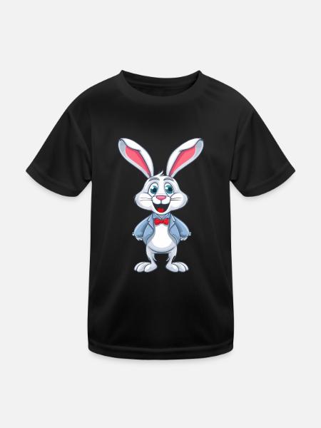 Süßer Cartoon Hase - Kinder Funktions-T-Shirt - Schwarz - Vorne