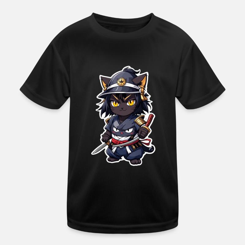 Ninja Cat - Samurai Kitten - Kids Functional T-Shirt - black