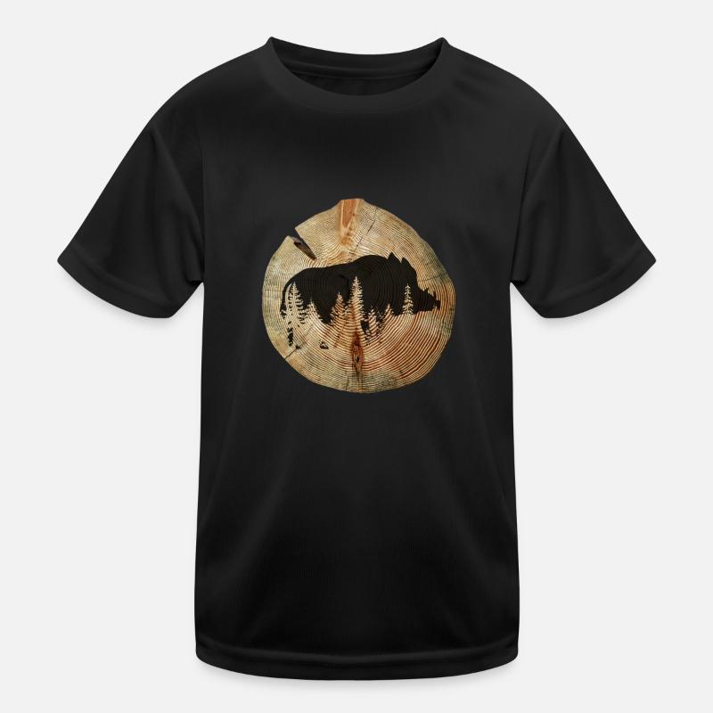 Baumscheibe Wildschwein - Kinder Funktions-T-Shirt - Schwarz