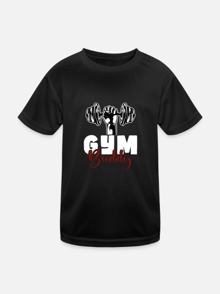 NEVER GIVE UP, GYM BUDDY - Kinder Funktions-T-Shirt - Schwarz - Vorne