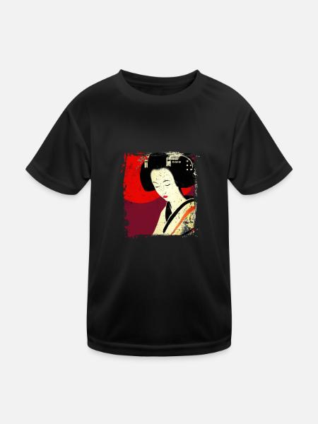 Geisha, traditionelle digitale Kunst, Japan - Kinder Funktions-T-Shirt - Schwarz - Vorne