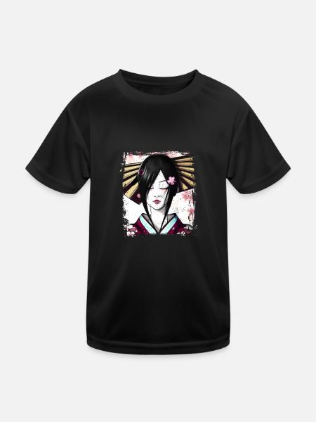 Geisha, traditionelle digitale Kunst, Japan - Kinder Funktions-T-Shirt - Schwarz - Vorne