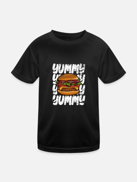 J’adore la restauration rapide, les hamburgers et les frites - T-shirt sport Enfant - noir - Devant