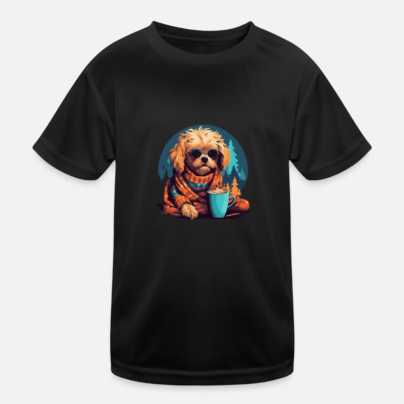 Weltkaffeetag mit Hund Kinder Funktions-T-Shirt
