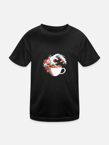 Journée mondiale du café dans la vague de Kanagawa - T-shirt sport Enfant - noir - Devant