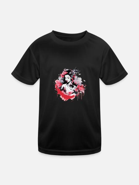 Geisha von Japan - Kinder Funktions-T-Shirt - Schwarz - Vorne