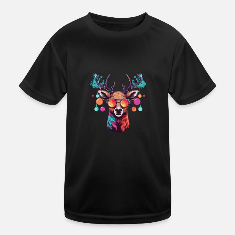 Rentier mit Weihnachtskugeln und Mütze Kinder Funktions-T-Shirt